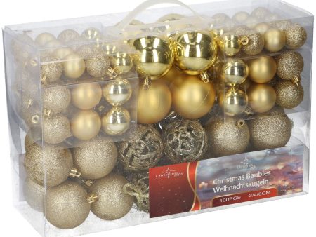 Bolas de Navidad SHINE, 100 Piezas 3 4 6 cm a Prueba de Roturas, Decoración del Árbol de Navidad, Color Dorado Embalaje Deteriorado For Sale