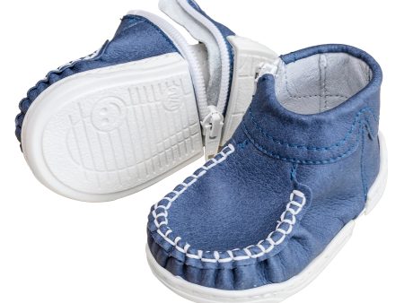 Zapatos clásicos para bebés Mokki para aprender a caminar y gatear, zapatos de guardería con innovador cierre de cremallera 17 18 - azul Fashion