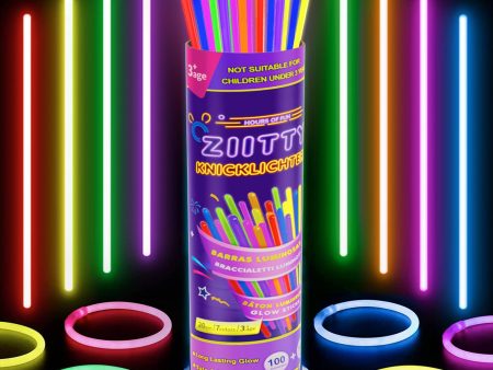 Ziitty Barras Luminosas, 100 Pulseras Luminosas Fluorescentes y 100 Conectores, Kits para Crear Pulseras y Collares, Decoración para Fiestas y Regalo para Niños y Adultos Embalaje Deteriorado on Sale