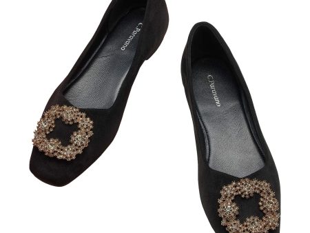 Zapatos planos para mujer C.PARAVANO, de gamuza con hebilla, estilo elegante y cómodo, Negro Fancy New, Talla 42 EU For Sale